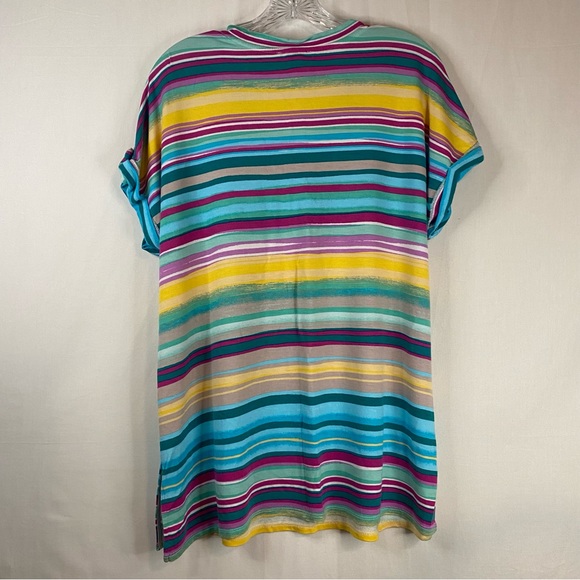 WESTBOUND Petite Chasing Stripe Short Sleeve Button Detail V-Neck Top Size PXL - Picture 10 of 15